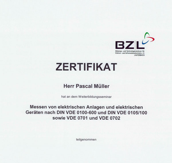 BZL Zertifikat Pascal Müller